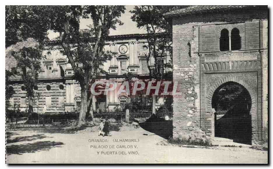 CPA Granada Alhambra Palacio De Carlos V Y Puerta Del Vino