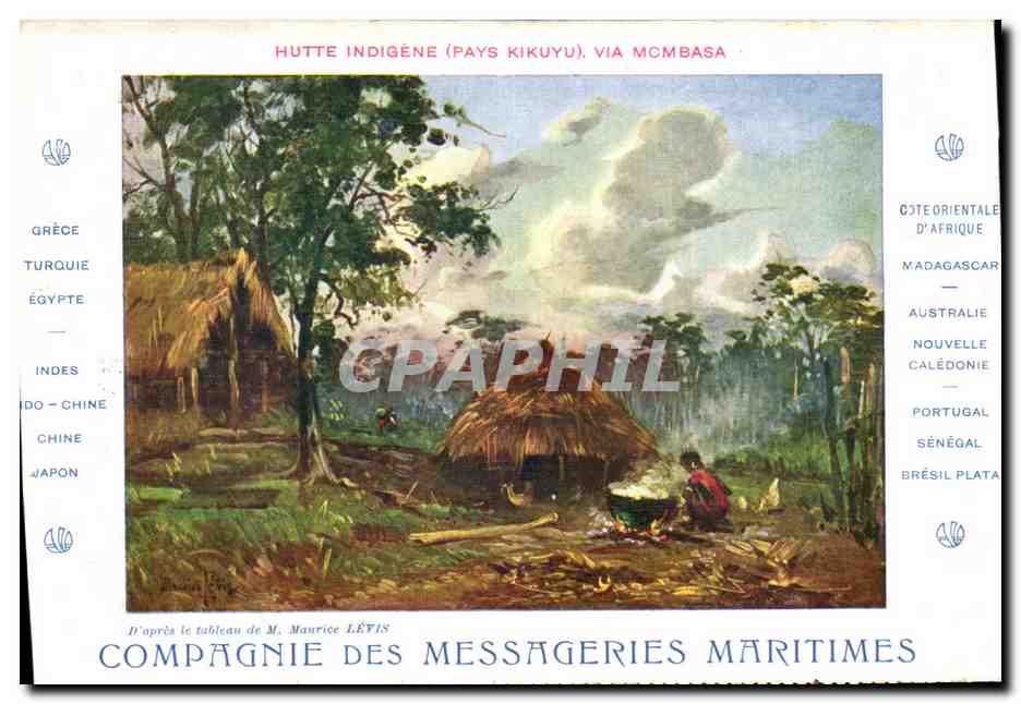 CPA Hutte Indigene Pays Kikuyu Via Mombasa Compagnie Des Messageries Maritimes Maurice Levis Kenya