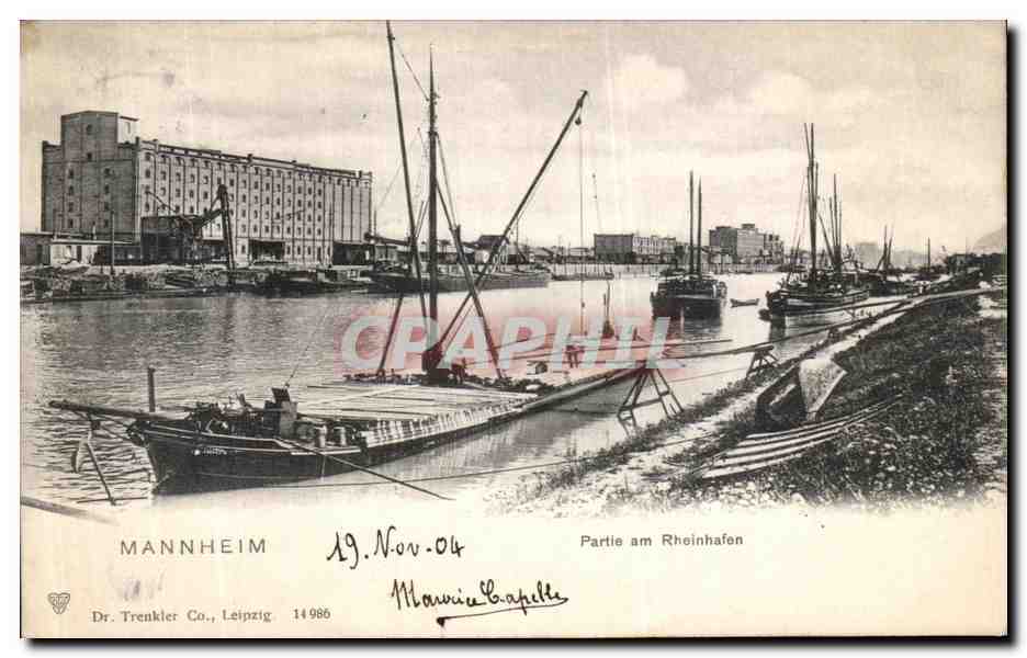 CPA Mannheim Partie am Rheinhafen Bateaux