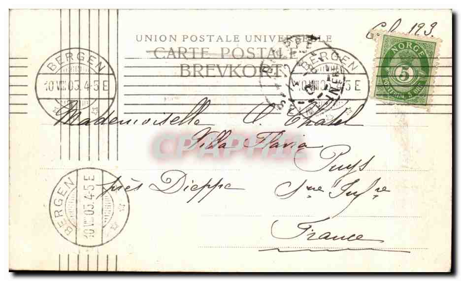 CPA Bergen Fra Fjeldveien Norvege  — Verso