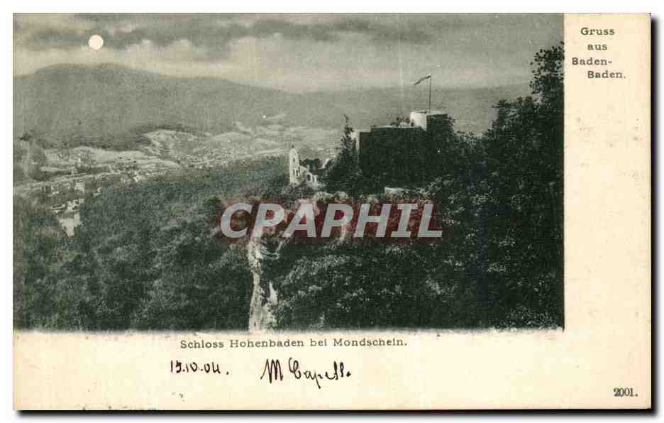 CPA Gruss aus Baden Baden Schloss Hohenbaden bei Mondschein 