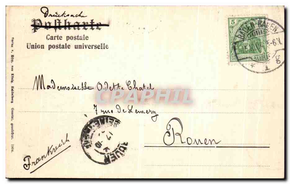 CPA Gruss aus Baden Baden Schloss Hohenbaden bei Mondschein  — Verso