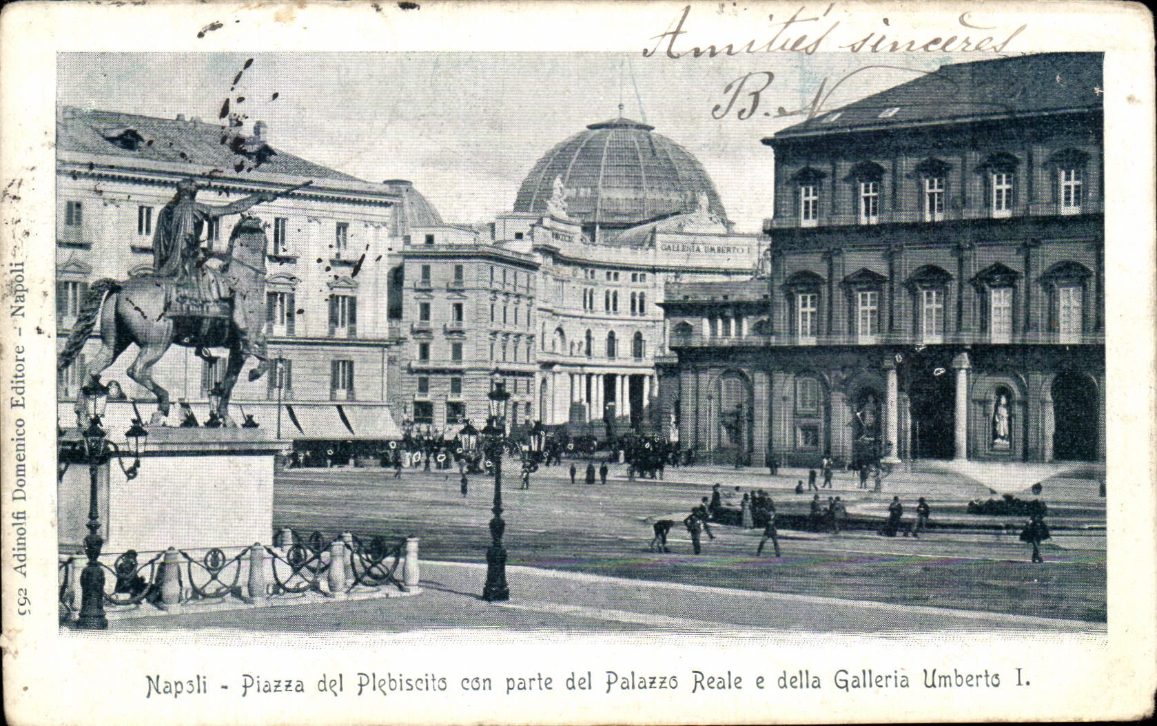 CPA Napoli Piazza del Plebiseita can Parte del Palazza Reale e della Galleria Umberia