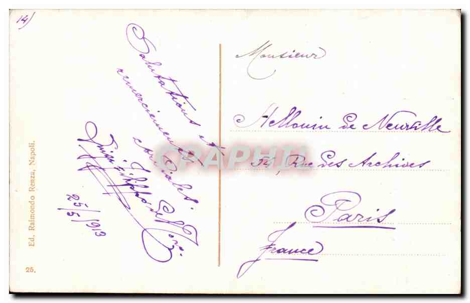 CPA Napoli Grand Hotel E Status diSigismondo Thalberg  — Rückseite