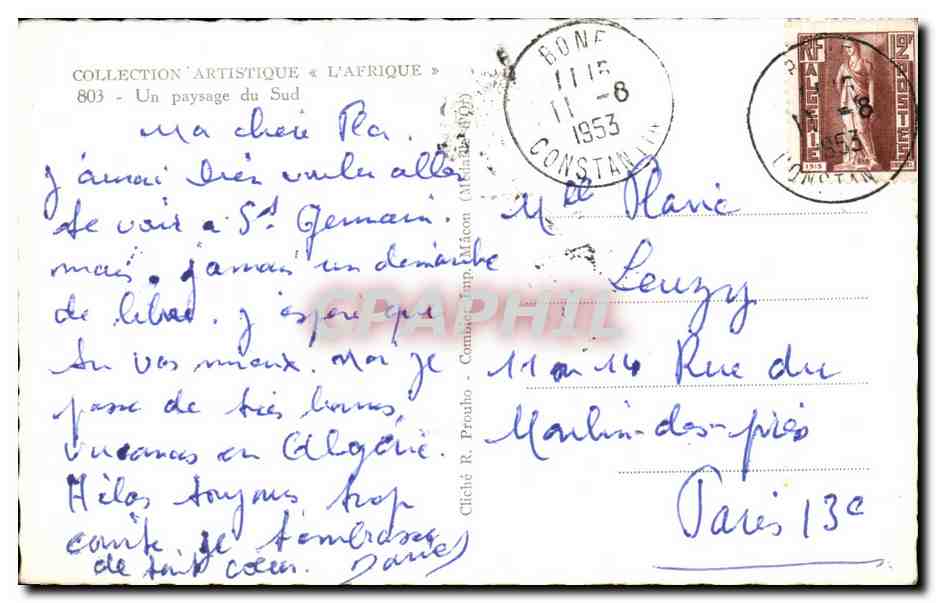 Scène de rue à Constantine — Collection artistique « L'Afrique » — Cliché R. Prodhon, n°803 — Rückseite