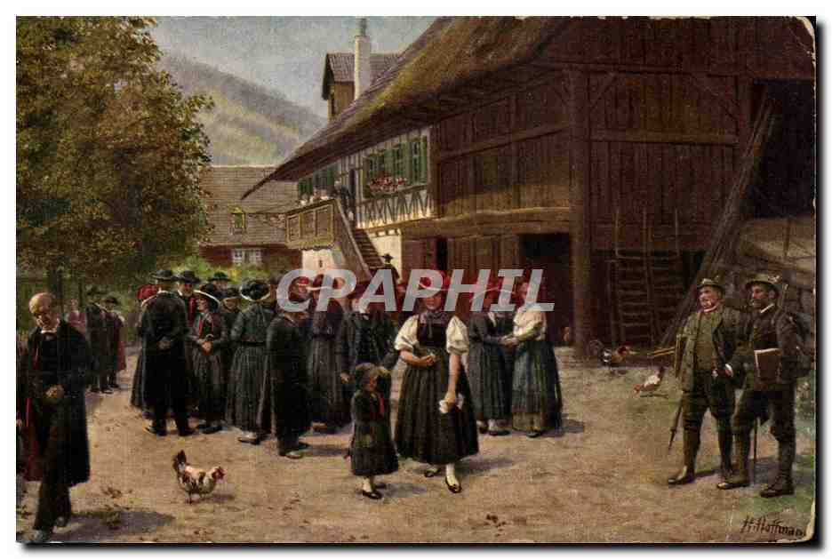 CPA Nach der Kirche Folklore Costume Suisse