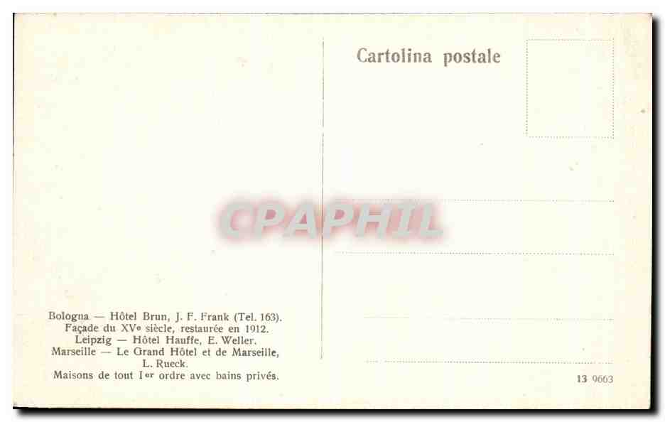 CPA Bologna Hotel Brun Entree et cour  — Rückseite