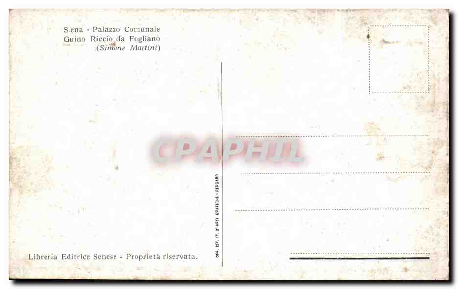 CPA Siena Palazzo Comunale Guido Riccio da Fogliano  — Rückseite