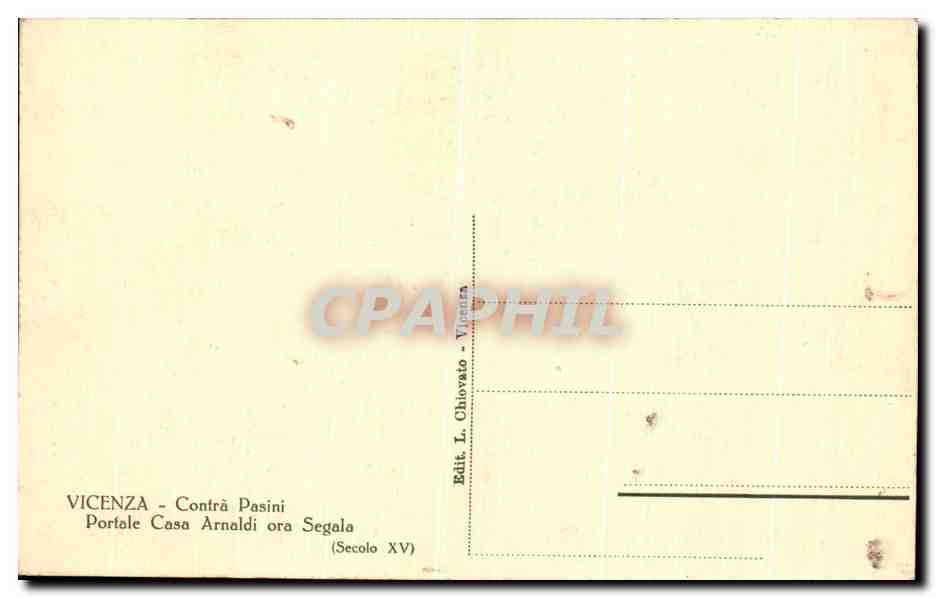 CPA Vicenza Contra Pasini Portale Casa Arnaldi Ora Segala — Rückseite