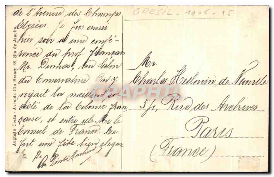 CPA Villegaignon Rio de Janerio Bresil — Rückseite