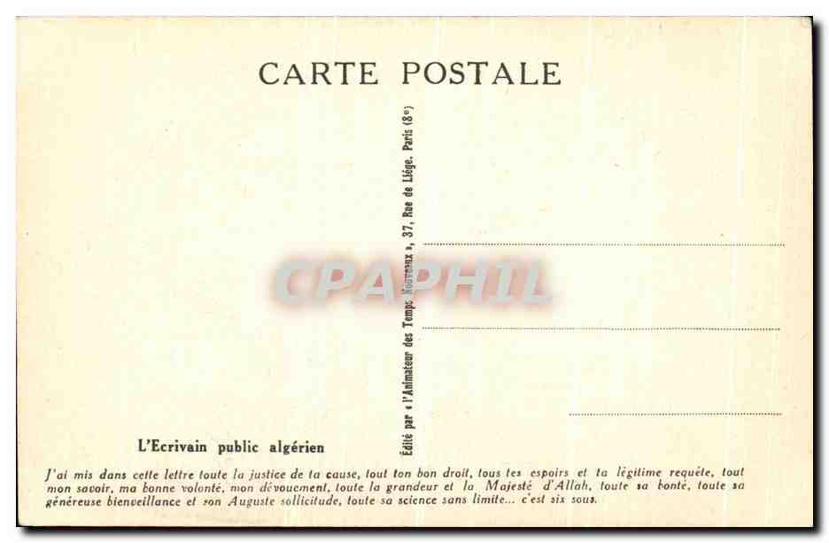 CPA L Art Et l Afrique l ecrivain piblic algerien  — Rückseite