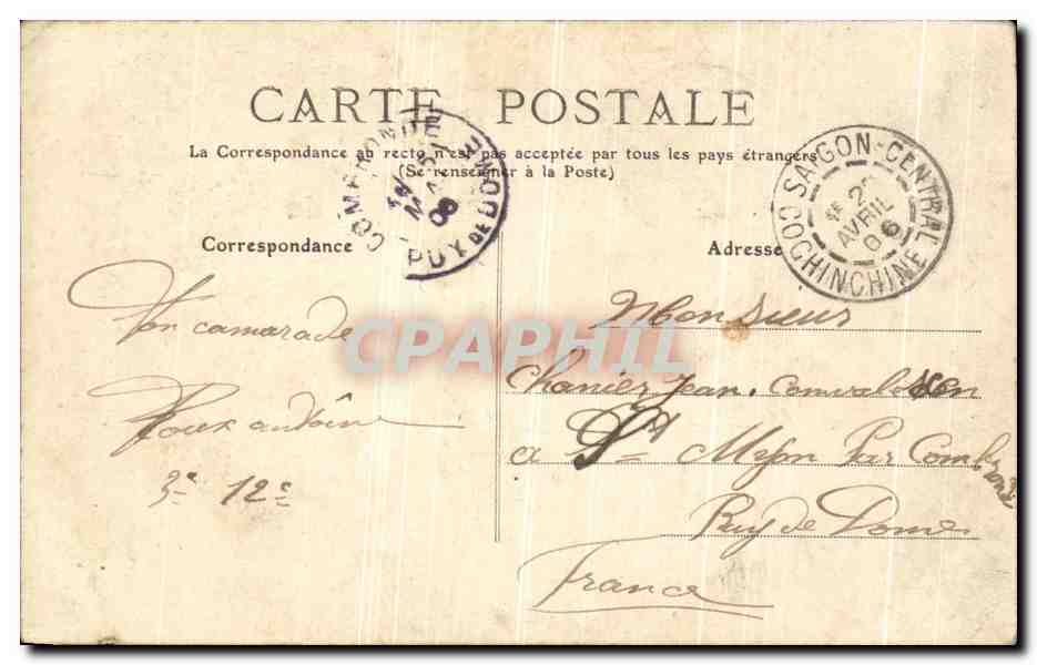 CPA Souvenir de Saigon Indochine Vietnam — Rückseite