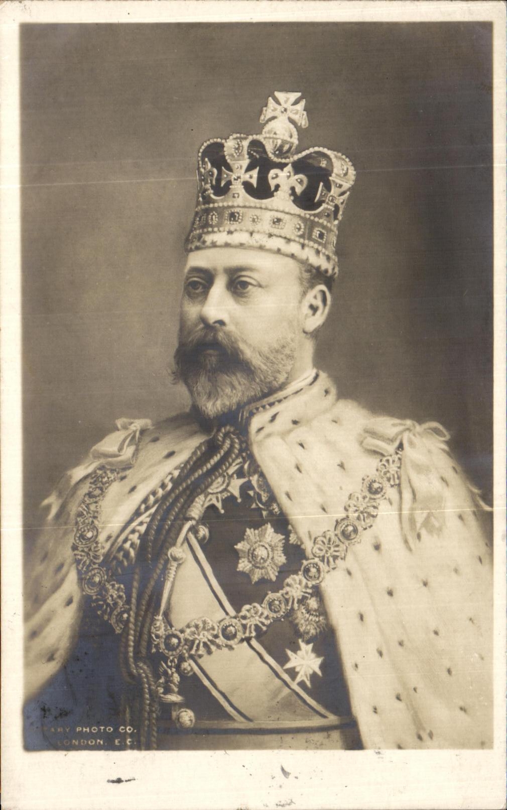 Portrait du roi Édouard VII — couronne et ornementations — Rotary Photo Co. London