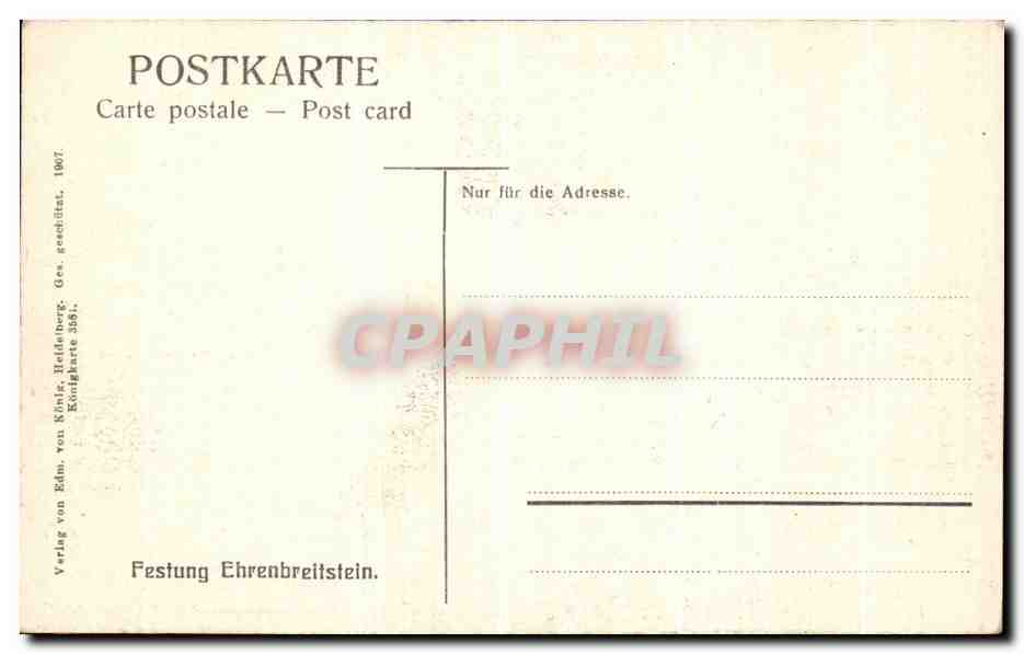 CPA Metz Coblenz Festung Ehrenbreitstein Bateau — Rückseite