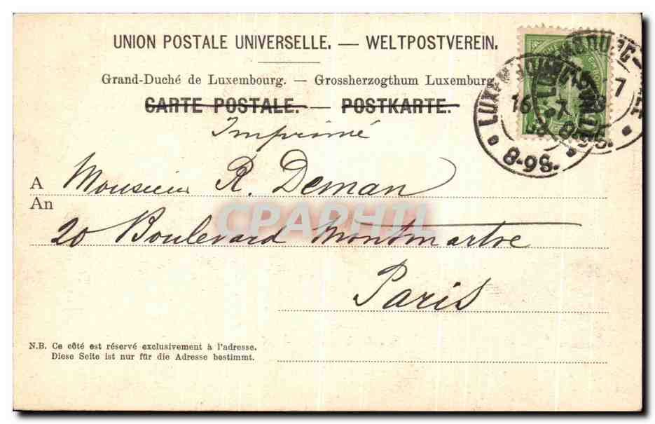 CPA Luxembourg Ville haute et Fanbourg du Grund  — Verso