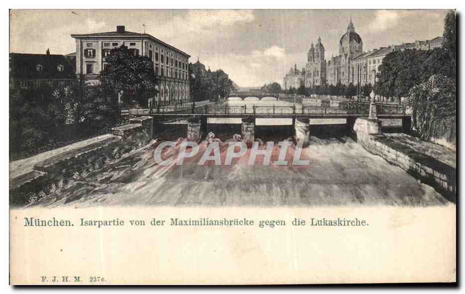 CPA Munchen Isarpartie Von der Maximiliansbruke gegen die Lukaskirche