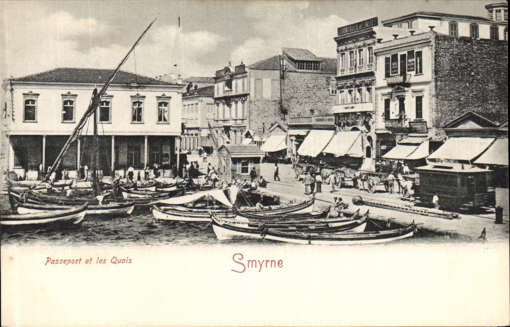 CPA Smyrne Passeport et les quais Turquie Bateaux