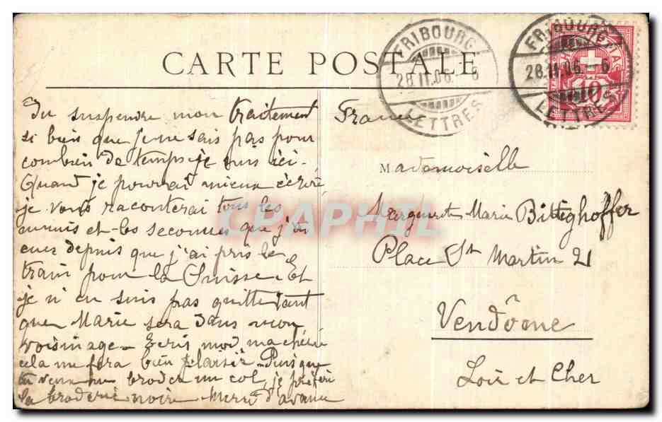 CPA Fribourg Clinique Chrirurgicale du Dr Clement  — Verso