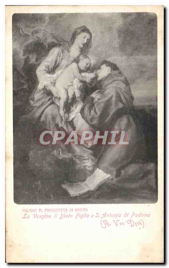 CPA Milano R Pinacoteca di Brera La Vergine il diin Figlio e S Antonio di Padova A Van Dyck