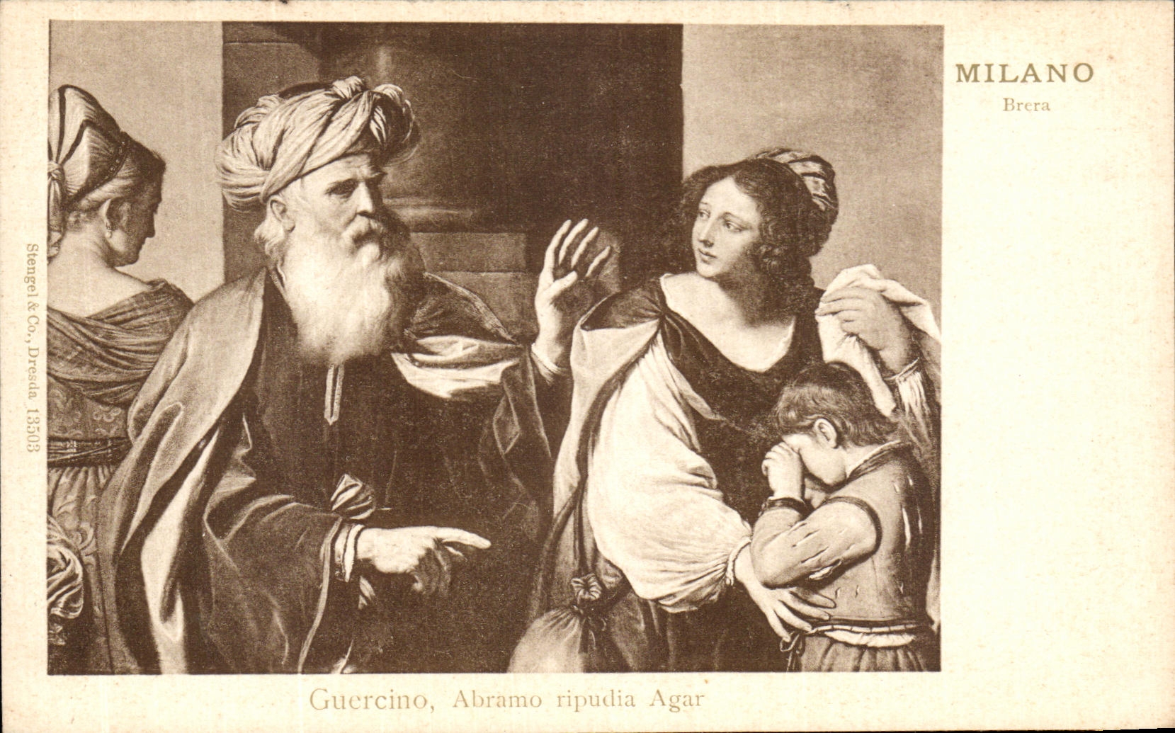 CPA Milano Brera Guercino Abramo ripudia Agar