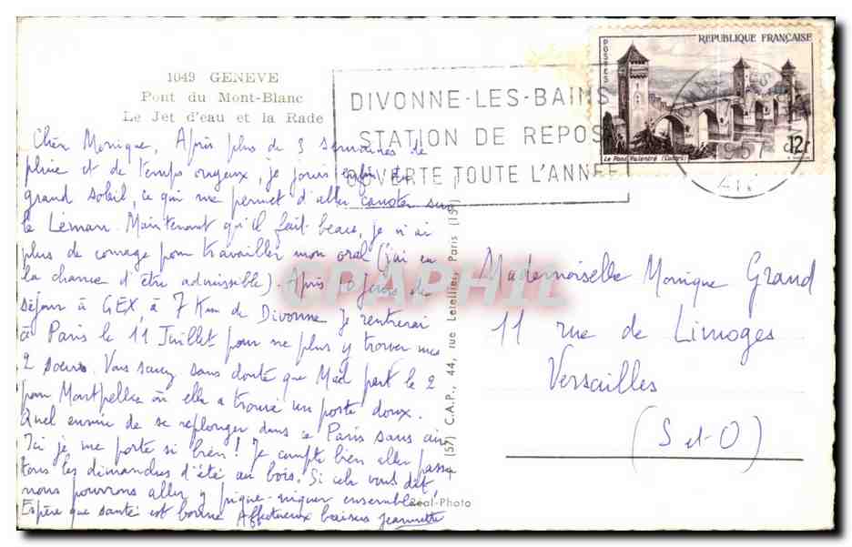 CPSM Geneve Pont du Mont Blanc Le jet d eau et la rade — Rückseite