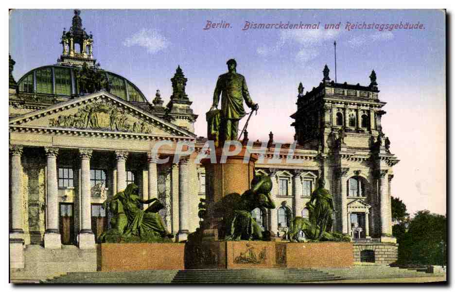 CPA Berlin Bismarckdenkmal und Reichstagsgebaude 