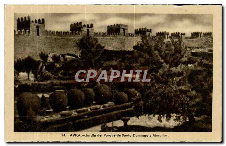 Avila — Jardin del Parque de Santo Domingo y Murallas — Heliotipia Artística Española, Madrid