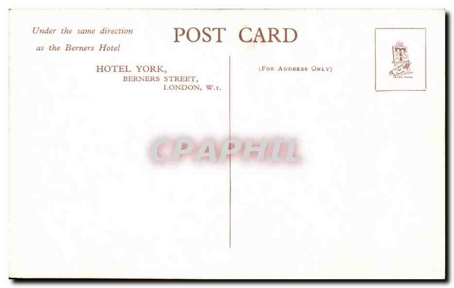 CPA Hotel York Berners Street London — Rückseite