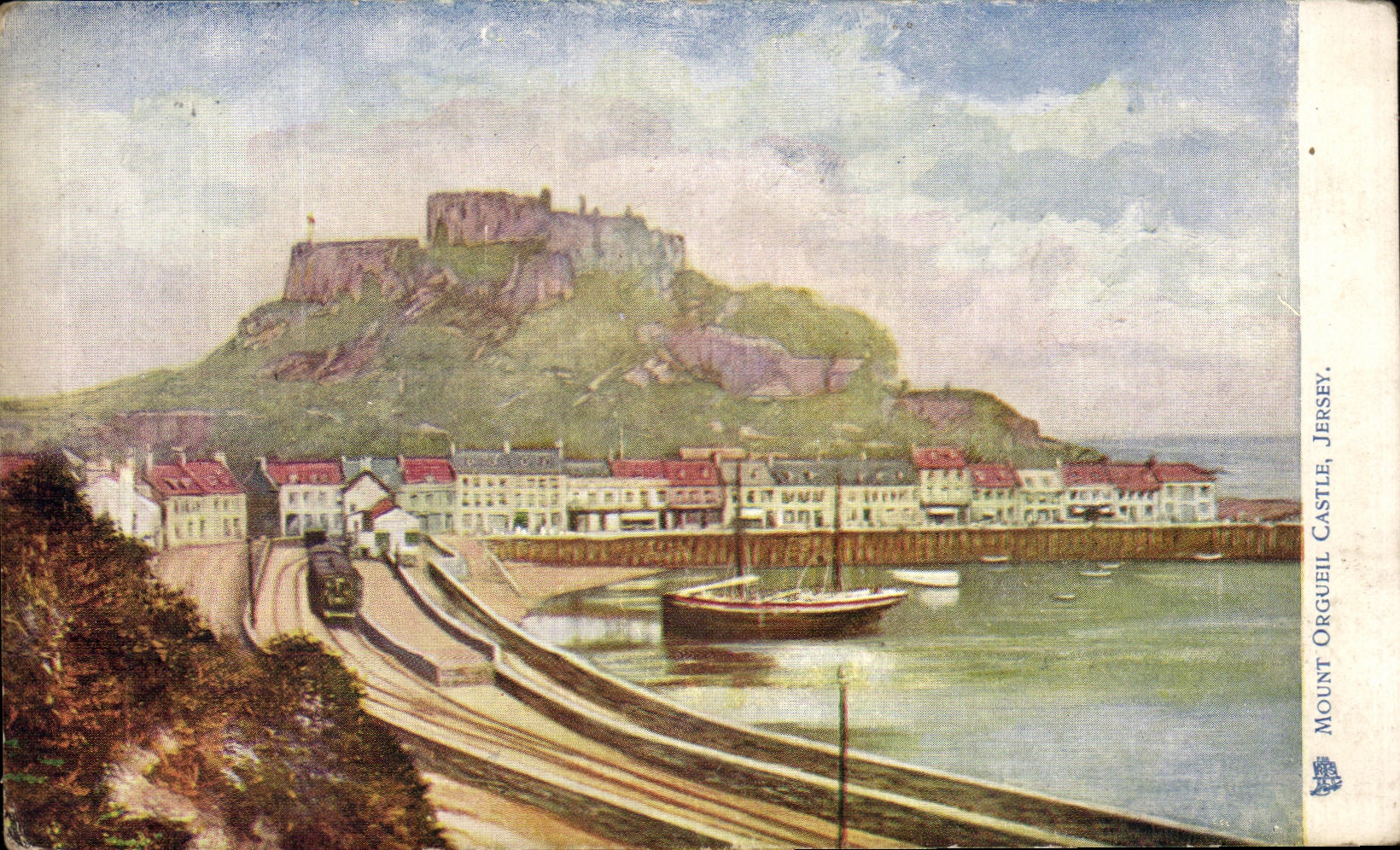 CPA Mount Orgueil Castle Jersey Train 