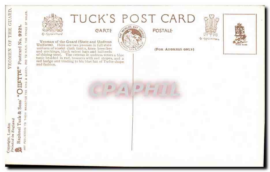 CPA Yeomen Of The Guard Militaria  — Rückseite