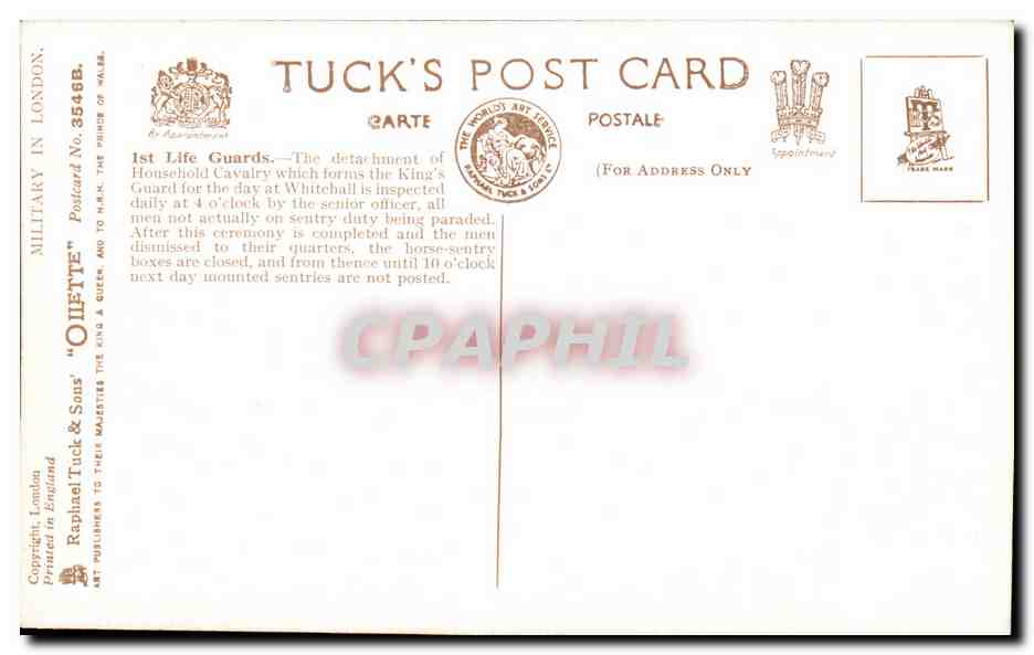 CPA The four o cloc parade London Guards Militaria  — Rückseite