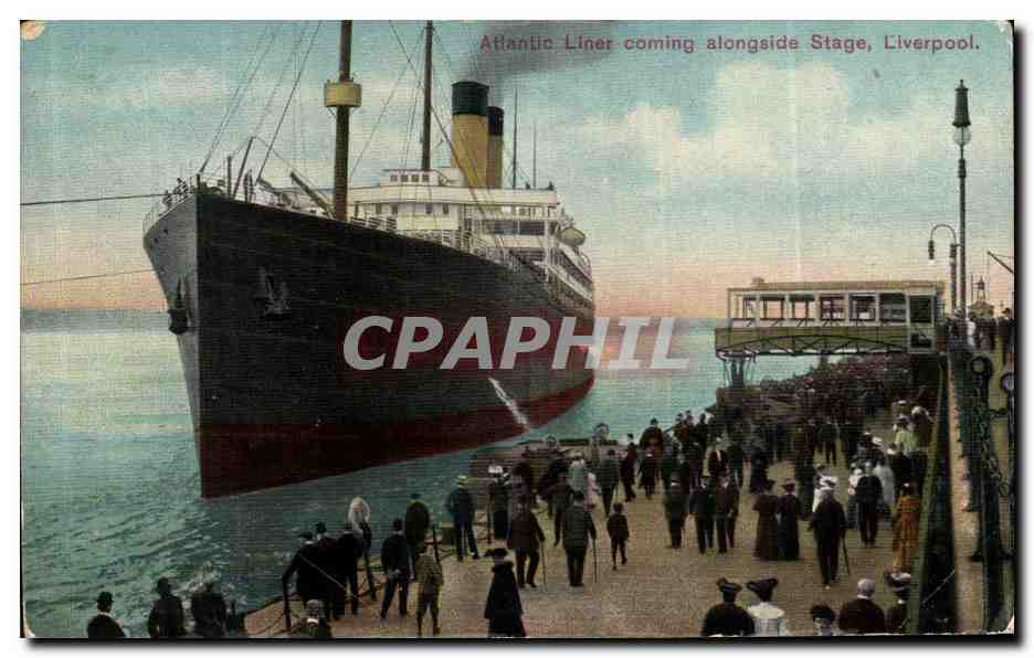 CPA Attantic liner Coming alongside Stage Liverpool Bateau