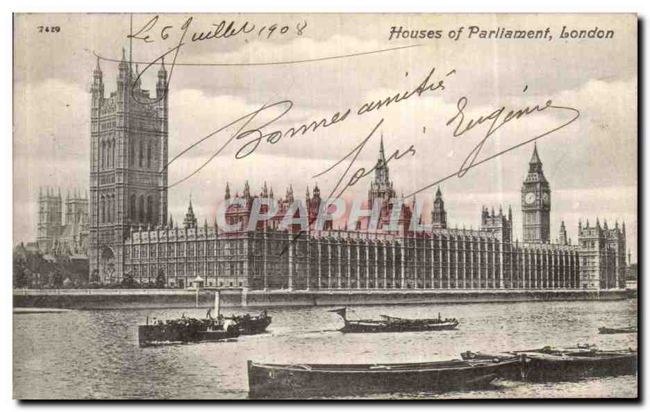 CPA London Houses of Parliament Bateaux
