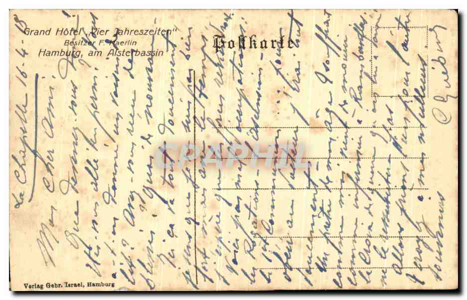 CPA Grand Hotel Lier Ahreszeiten Hamburg — Rückseite