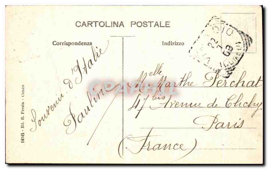 CPA Valle Stura Cuneo Ricovero del della Maddalena — Rückseite