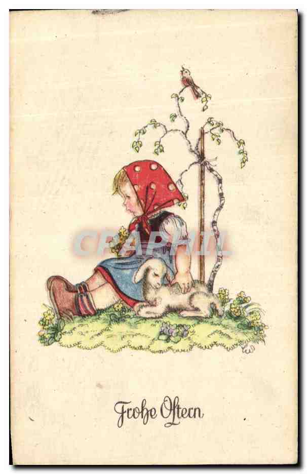 CPA Enfant paques Agneau 