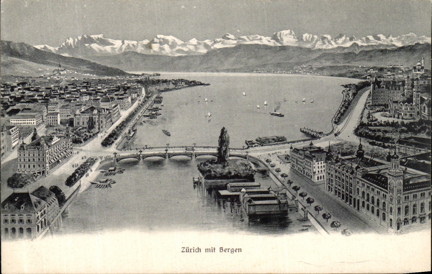 Zurich avec montagnes — vue panoramique — Künzli-Tobler u. Co, Zürich
