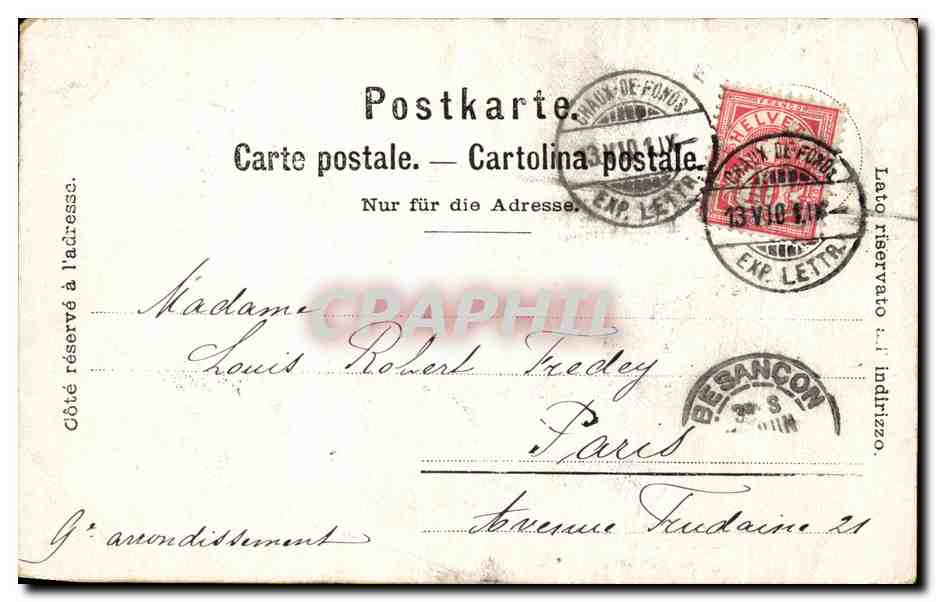 Chaux-de-Fonds - Rue Léopold-Robert — vue de la place avec fontaine et bâtiments — éditeur Fleur de Lys — Reverso