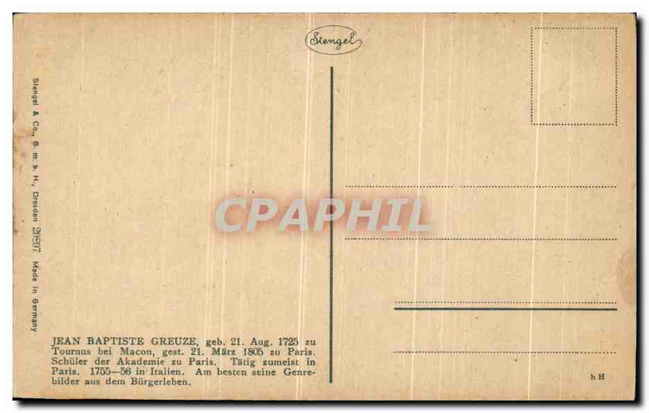 CPA Paris Der zerbrochene Krug Greuze — Verso