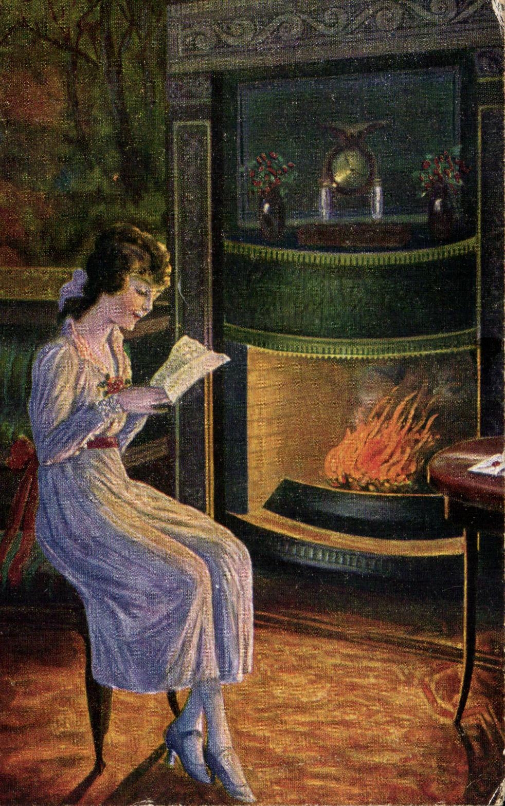 CPA Femme au coin du feu