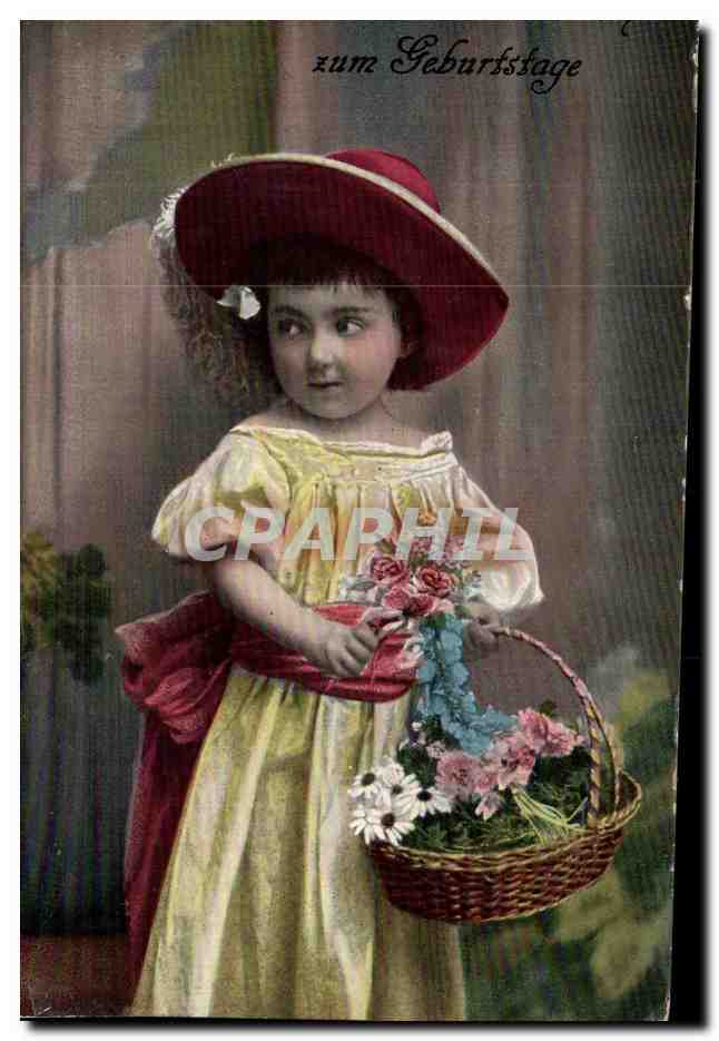 CPA Enfant au panier de fleurs 