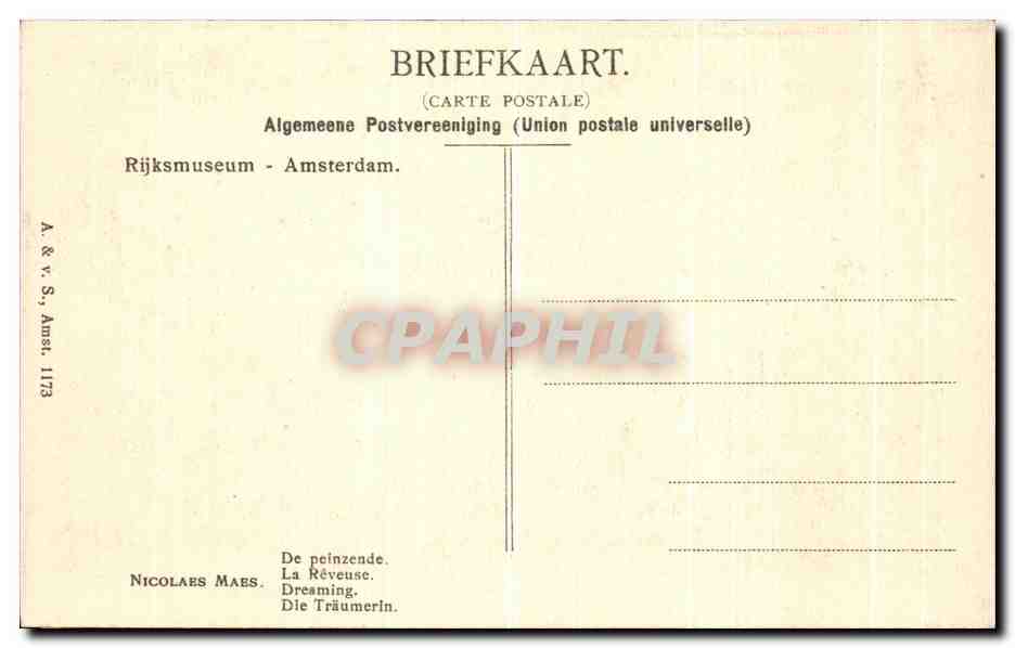 CPA Nicolas Maes La reveuse — Verso