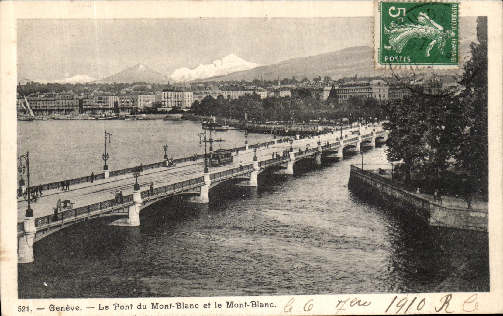 CPA Geneve Le Pont de Mont Blanc et le Mont Blanc
