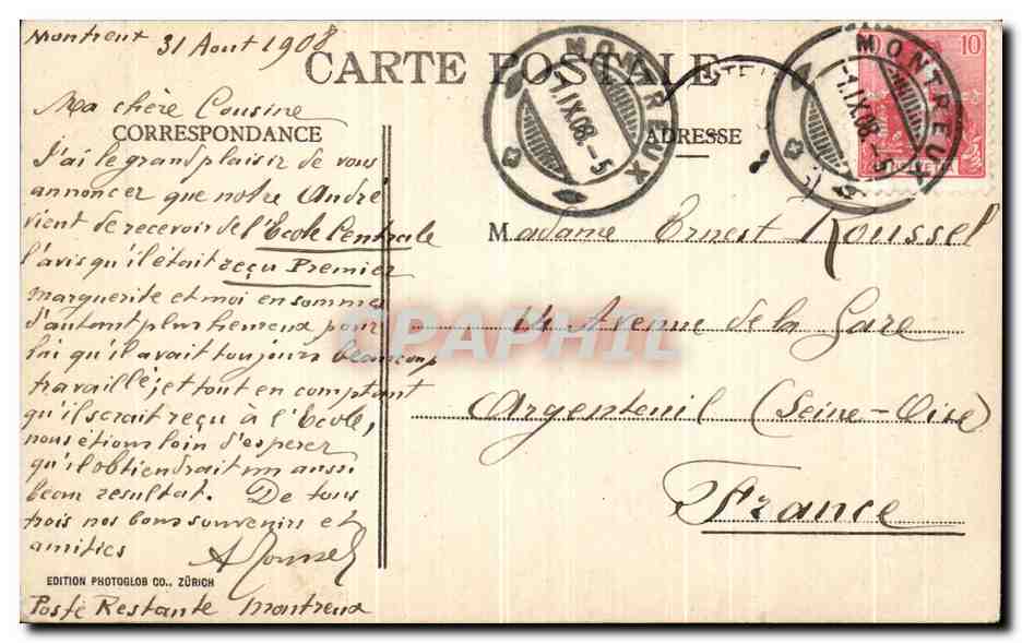 CPA Montreux palace et Hotel du Cygne — Rückseite