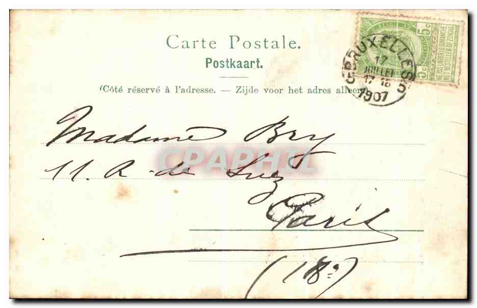 CPA Place de la Bourse et Boulevard Anspach Bruxelles — Verso