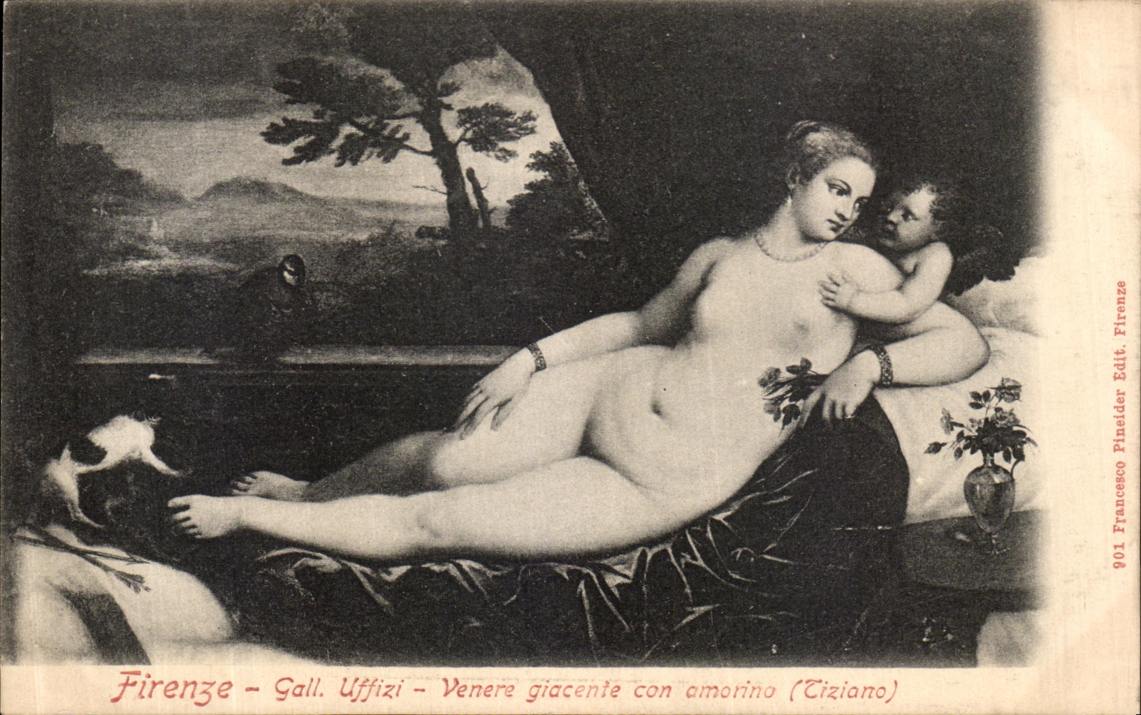 CPA Firenze Gall Uffizi Venere giacente con omorino Tiziano