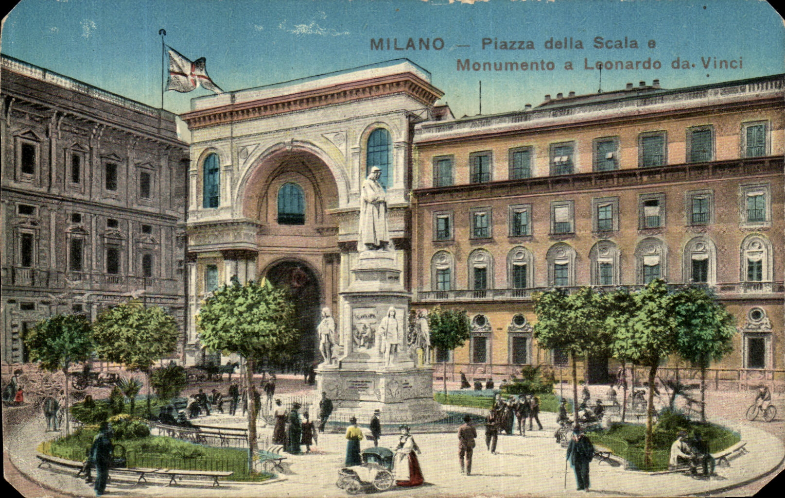 CPA Milano Piazzo della Scala e Monumento a Leonardo da Vinci