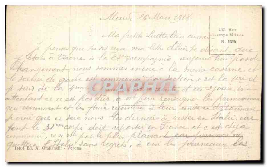 CPA Vicenza Un Pensiero da — Rückseite