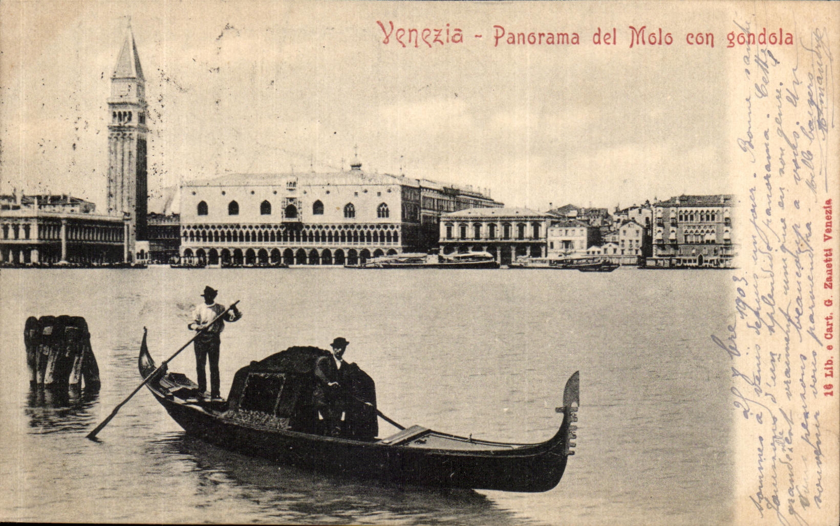 CPA Venezia Panorama del Molo con Gondola