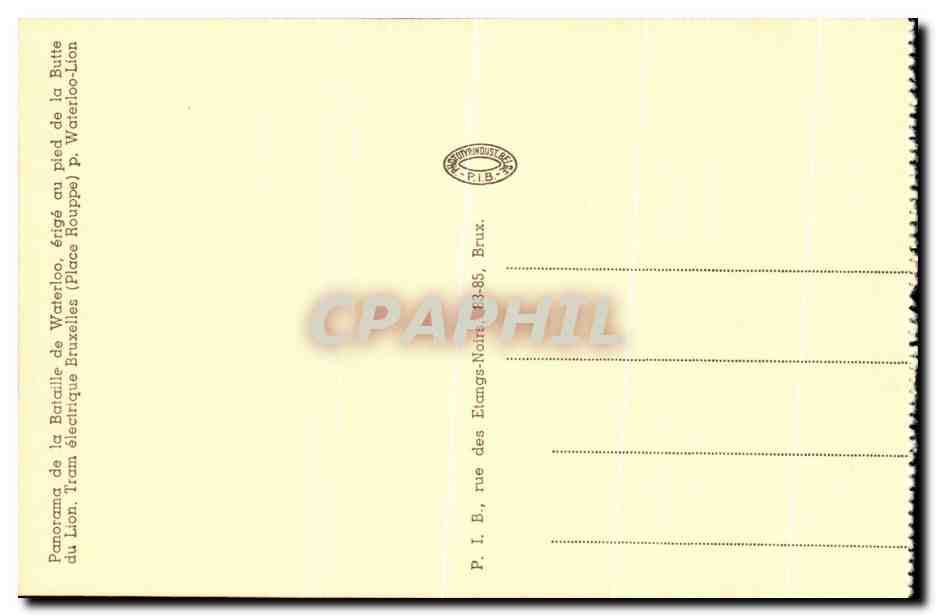 Bataille de Waterloo — Panorama de la bataille — Éditeur P.I.B. Bruxelles — Reverso